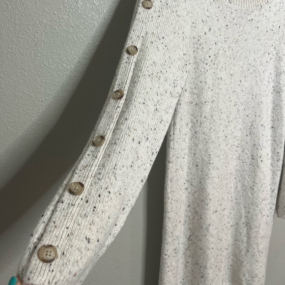 LOFT Button Sleeve Sweater Crew Neck Dress in Speckled Oatmeal Cream Size S - Picture 13 of 15